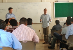 Noble teaching a class in Mexico City as part of his social impact internship. Photo courtesy of Nathan Noble.