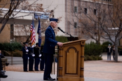Lt. Colonel Jay Hess speaks to BYU Air Force and Army cadets on Veterans Day. Photo courtesy of BYU Photo.