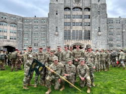 BYU Army ROTC team, including all 11 cadets, in front of Washington Hall at the United States Military Academy in West Point, New York. Photo courtesy of Sarah Windmueller.