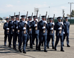 The BYU Airforce ROTC 12-man drill team competes at the Southern California Invitational Drill Meet, one of the largest drill competitions in the nation. The team placed first overall. Photo courtesy Eric Schott.