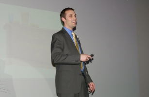 Brad Moss, founder of React Games, presents at the 2012 Student Entrepreneur of the Year. Moss won first place and $10,000.