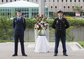 Cadets stand guard in front of the memorial honoring the 9/11 victims during a 24-hour vigil organized by the BYU’s ROTC programs.