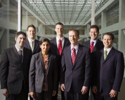2011 Stoddard Scholars. Back row, from left: Rich Wilcox, Britt Chapman, Jeremy Burgon, and Jeremy Reese. Front row, from left: Pete Boehme, Shilpa Manjeshwar, Jeremy Reese, and Justin B. Bradshaw.