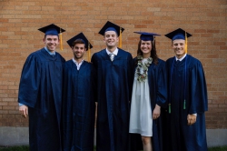 Thrive Smart Systems' teammates, now turned coworkers, posing for a photo taken at BYU graduation in April, 2019.