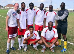 Ethan Lindstrom playing soccer with co-workers in Nigeria. Photo courtesy of Ethan Lindstrom.