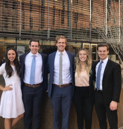 BYU Sales Club members took third place at the Arizona Collegiate Sales Competition. From left to right: Aubrey Nelson, Jared Blatter, Noah Kirk, Morgyn Carroll, and David Sorensen. Photo courtesy of Noah Kirk.