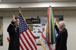 2nd Lt. Gowdy received the oath of office from his wife's grandfather. Photo courtesy of Chantelle Ericksen.