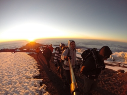 Hancock and his group hiking to the summit of Kilimanjaro