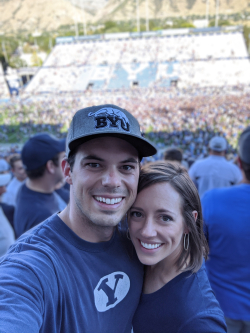 David Germann and his wife at a BYU football game.