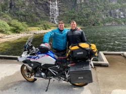 Cook on a motorcycle trip with SolutionStream business partner, Jason Thelin. Photo courtesy of Travis Cook.