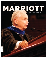 The Fall 2010 Marriott Alumni Magazine   cover featuring its new redesign.