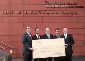 The MBA student team placed second at the 2012 Wharton MBA Buyout Case Competition: (from l to r), Spencer Clawson, Adam Mabry, Scott Cole, Cory Steffen, John Mayfield