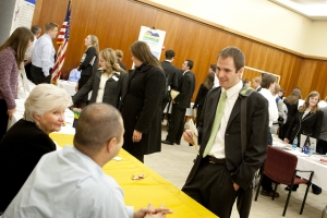 Students speak with representatives about internship and employment opportunities.